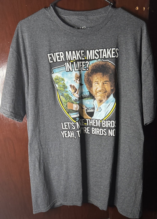 Bob Ross Mistakes in Life Character S/S T-Shirt Men's Sz XL Gray