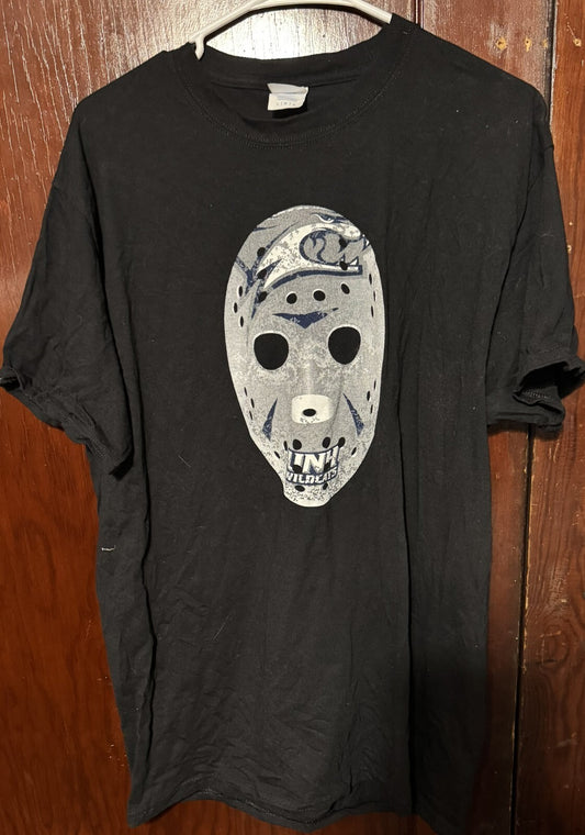 New Hampshire Wildcats UNH Hockey Mask T-shirt Men's L Black