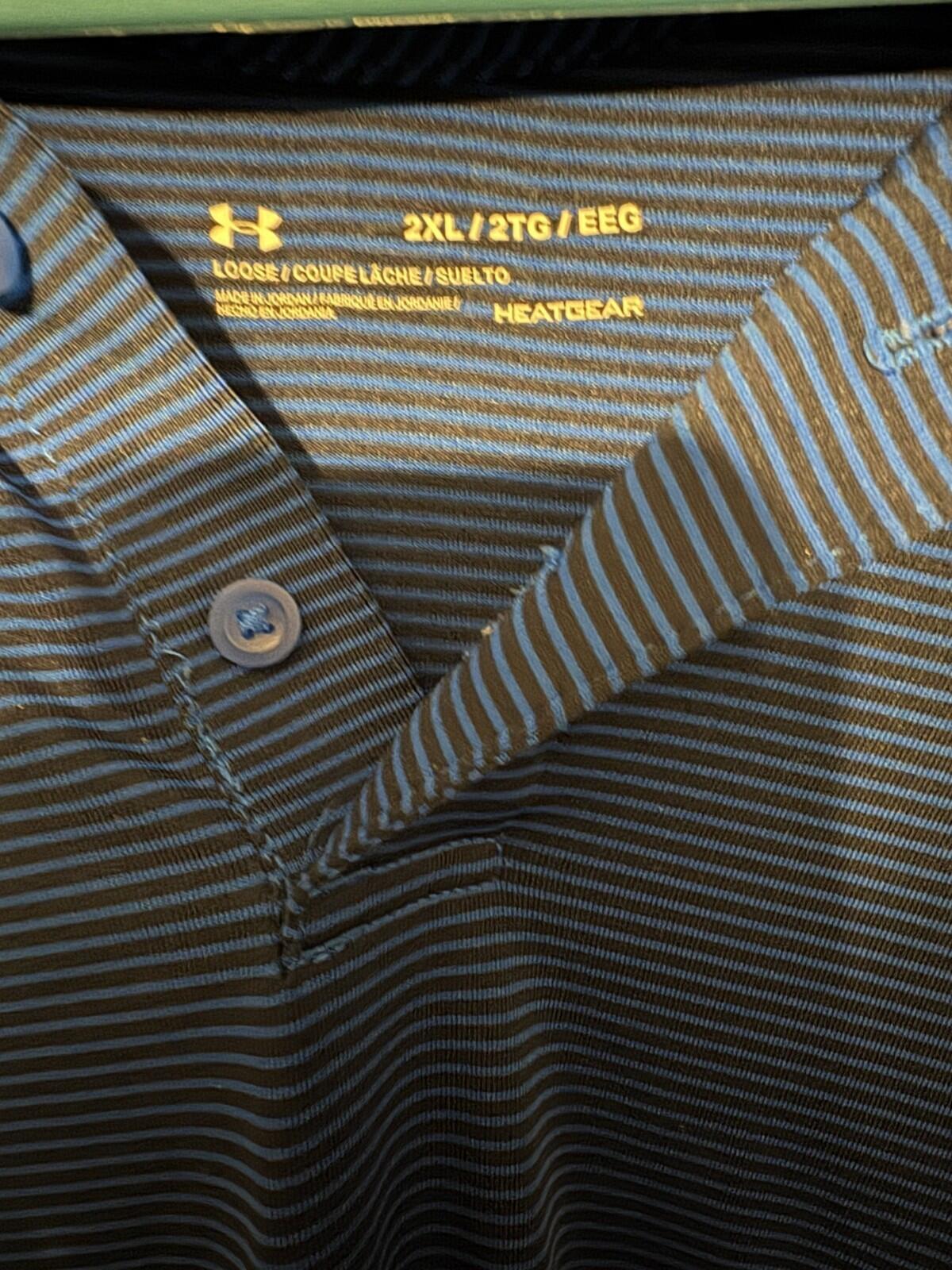 Under Armour Golf Polo Shirt Blue Striped Men's Size XXL