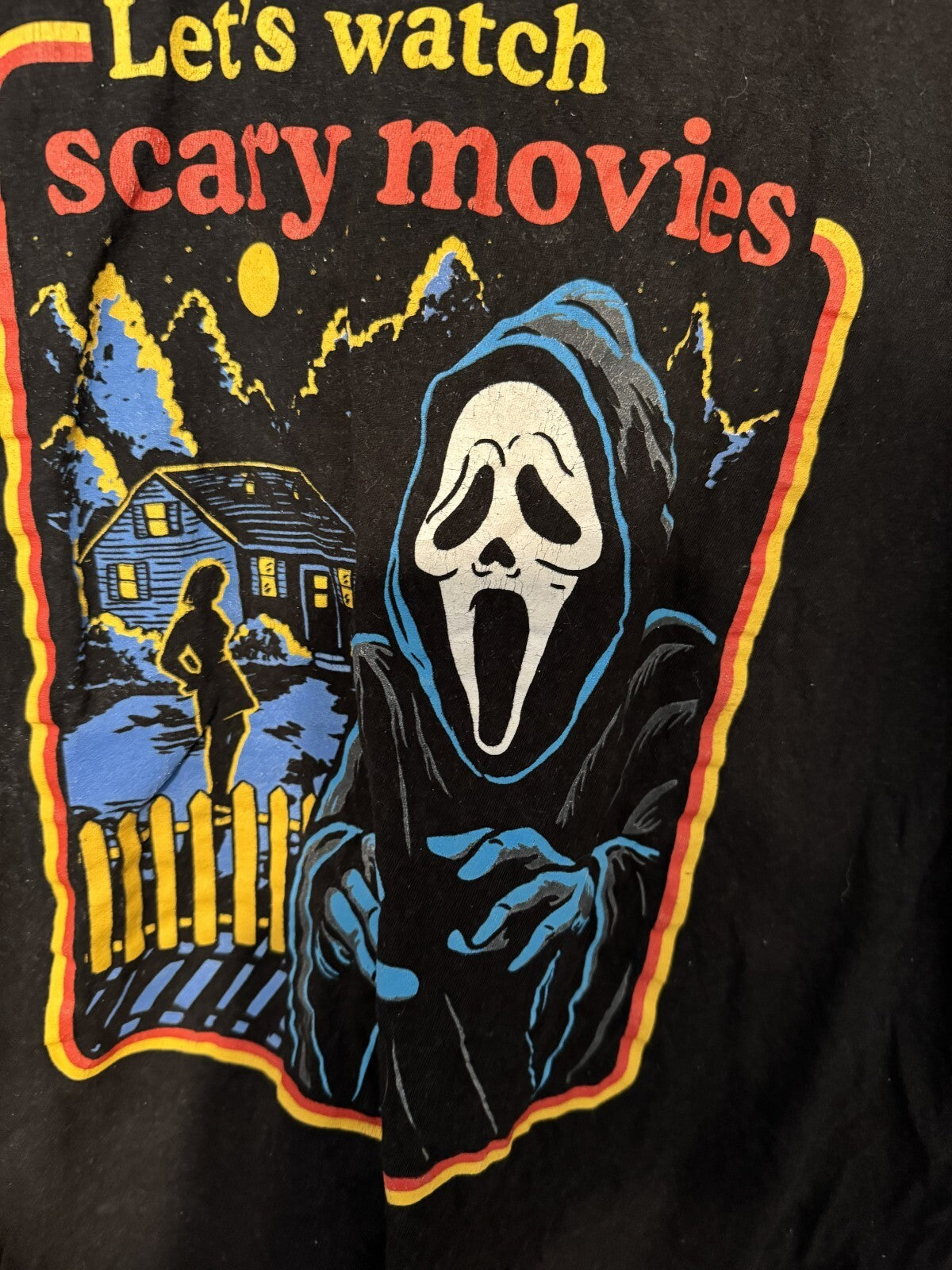 Scream Movie T-Shirt Men Sz L Black Let's Watch Scary Movies