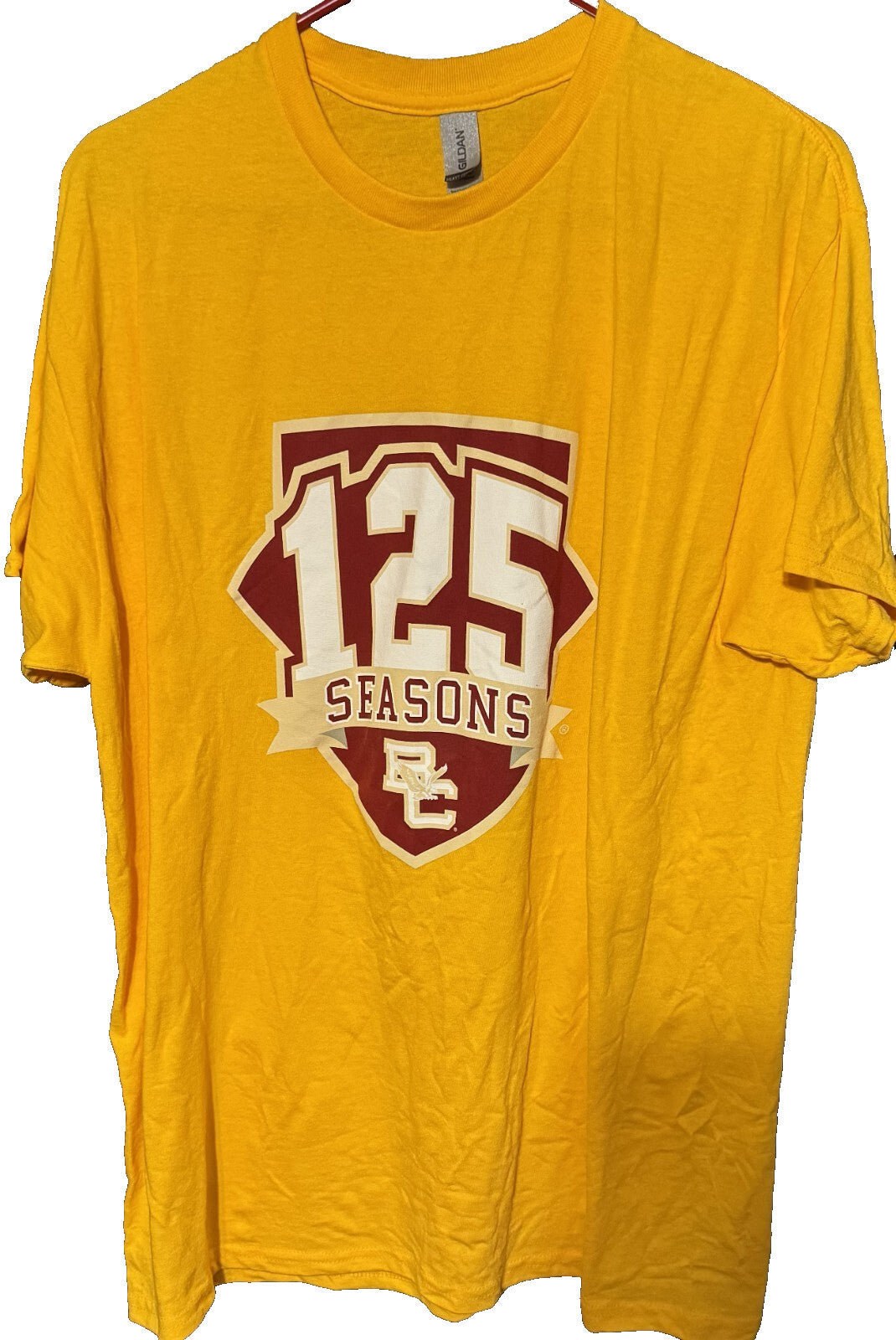 Boston College Eagles 125 Seasons yellow short sleeve tee shirt Men's size L