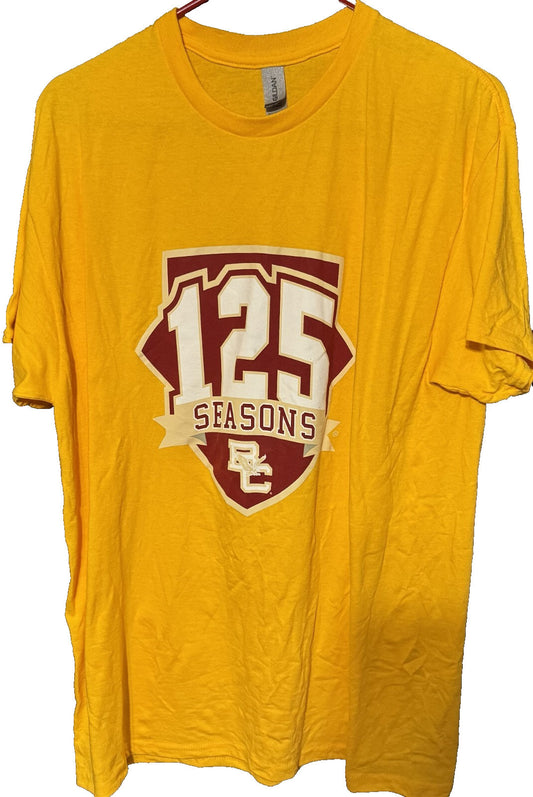 Boston College Eagles 125 Seasons yellow short sleeve tee shirt Men's size L