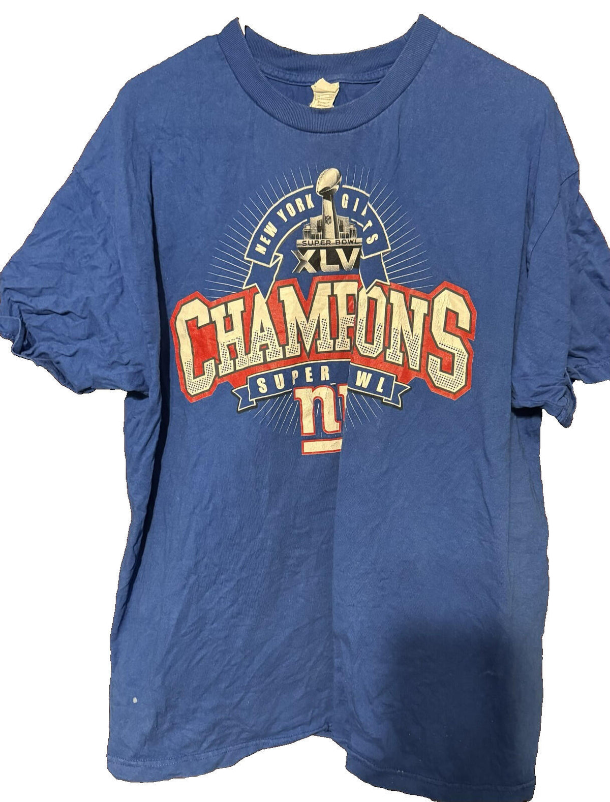 New York Giants Super Bowl XLV Champions T-Shirt Men Sz XL Blue