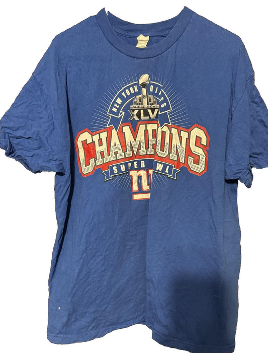 New York Giants Super Bowl XLV Champions T-Shirt Men Sz XL Blue