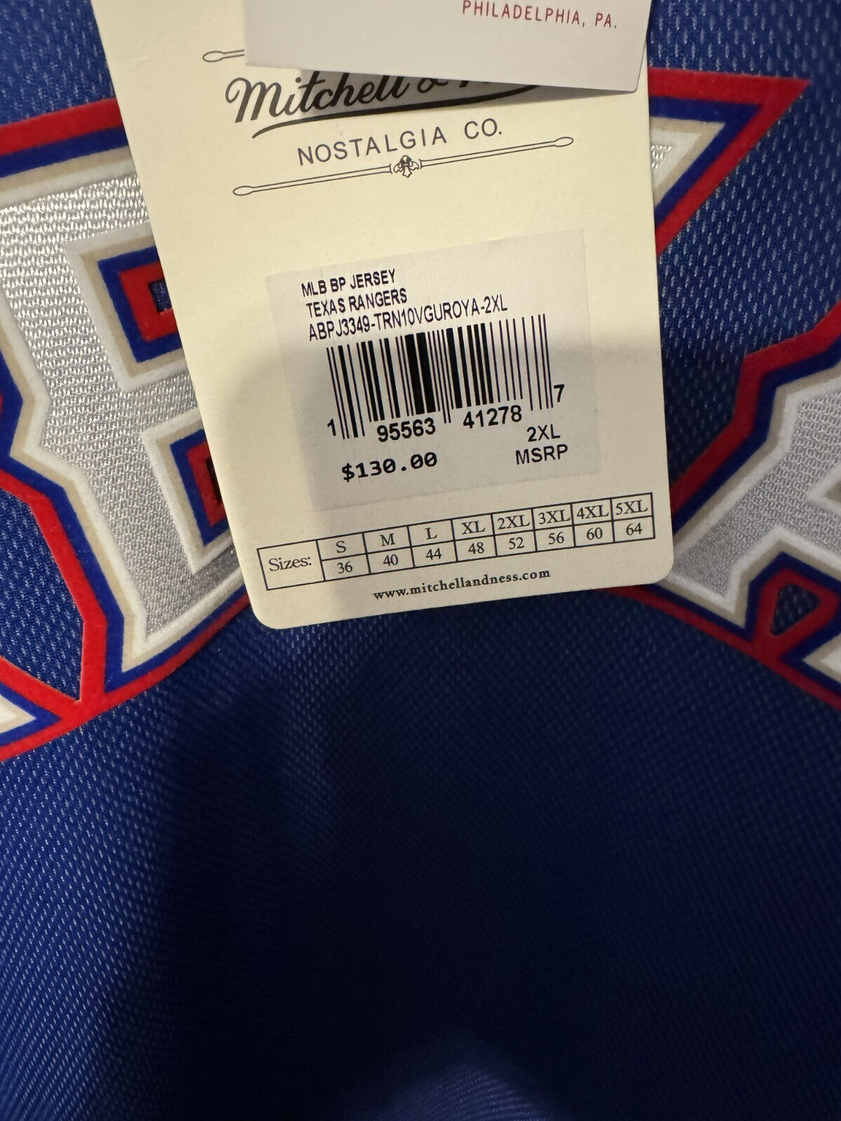 Texas Rangers Mitchell and Ness #27 Guerrero Jersey Blue Men's XXL NEW WITH TAGS