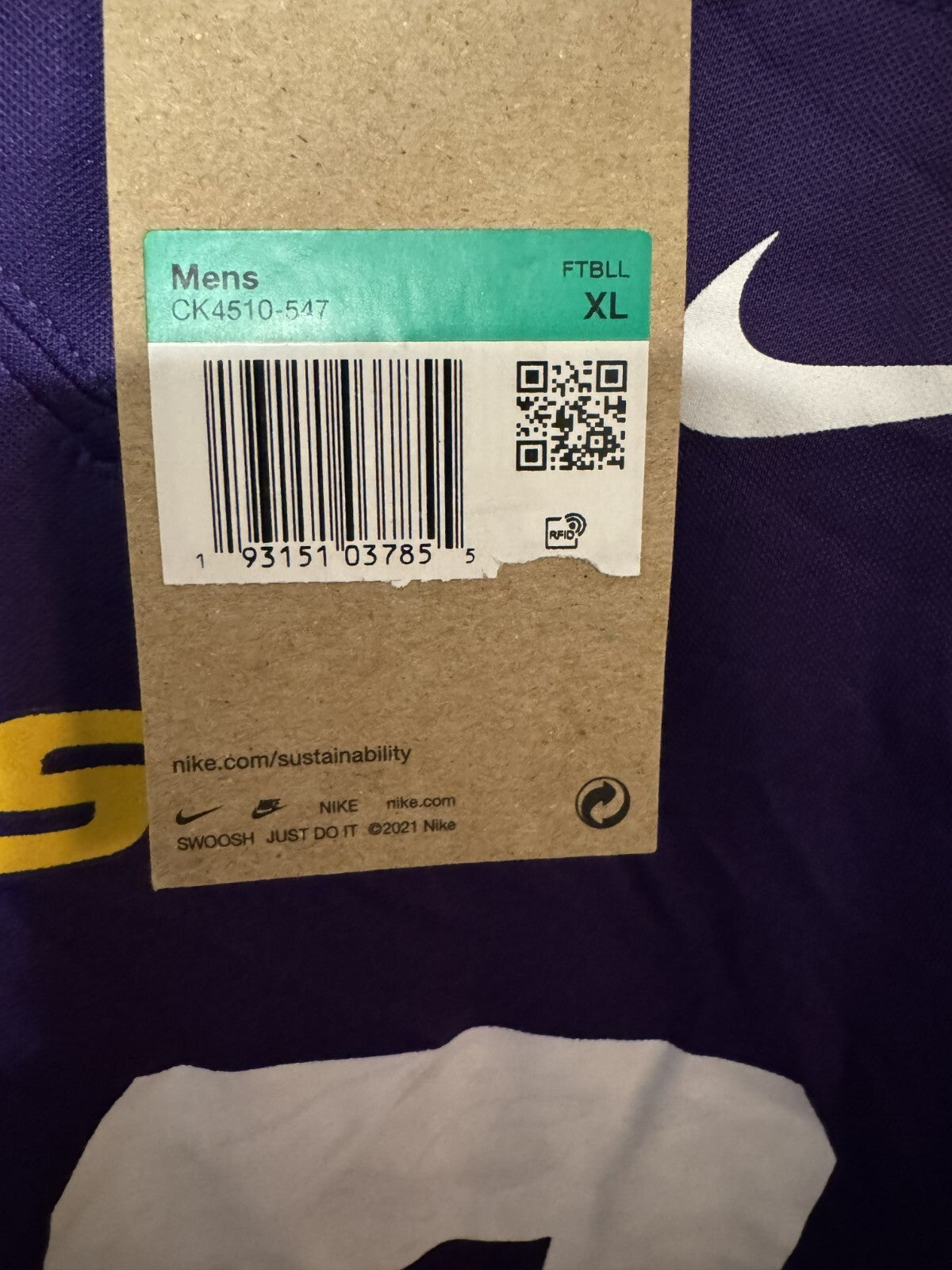 LSU Tigers Nike Football #98 Segura Jersey Men Sz XL Purple New With Tags