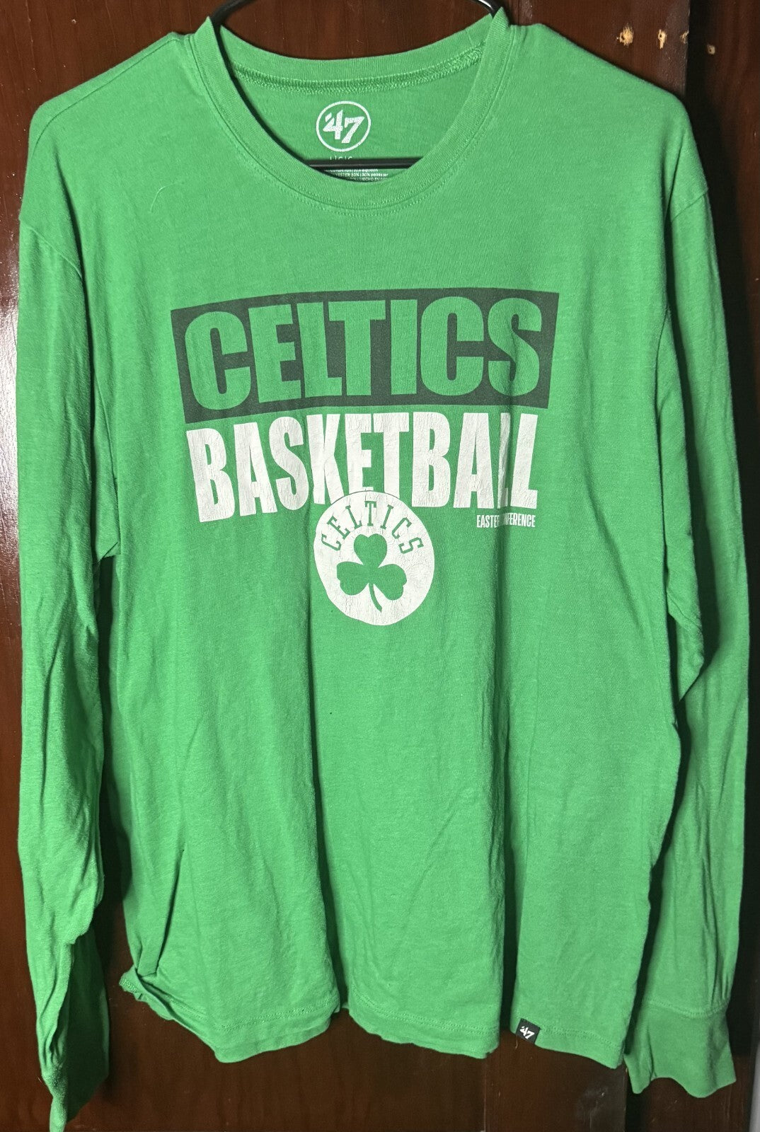 Boston Celtics Long Sleeve '47 Brand T-Shirt Men Size L NBA Green