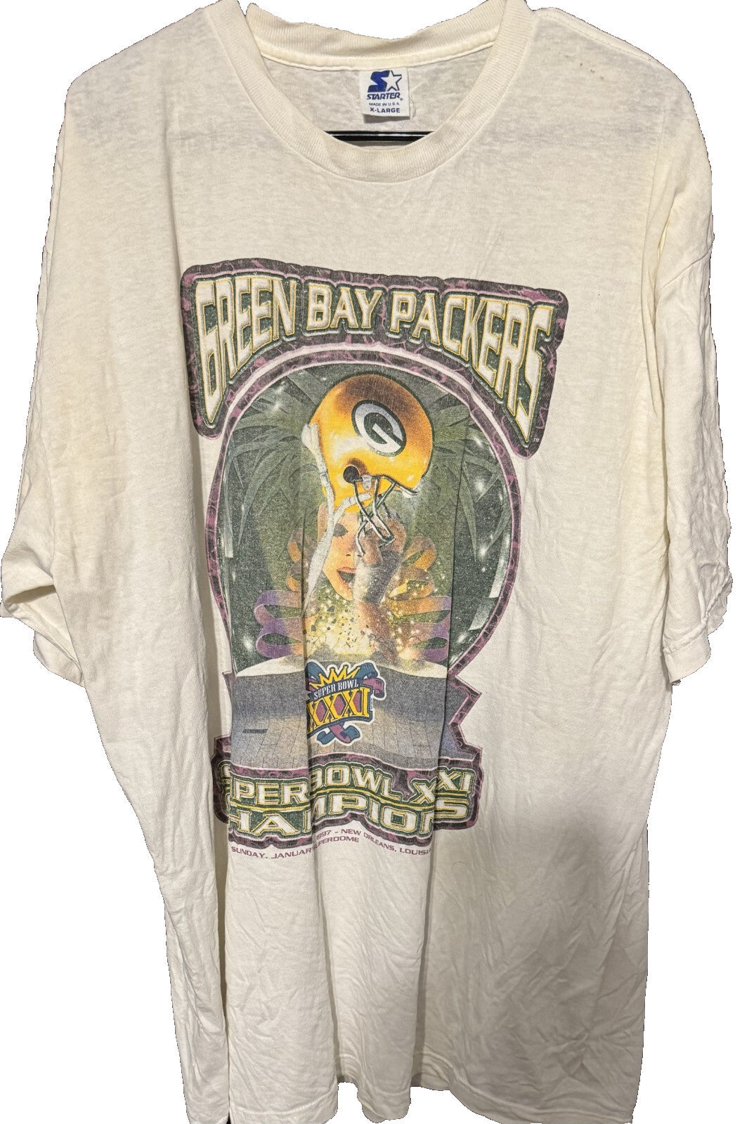 Green Bay Packers Vintage Starter Super Bowl XXXI Champs T-Shirt White Men Sz XL
