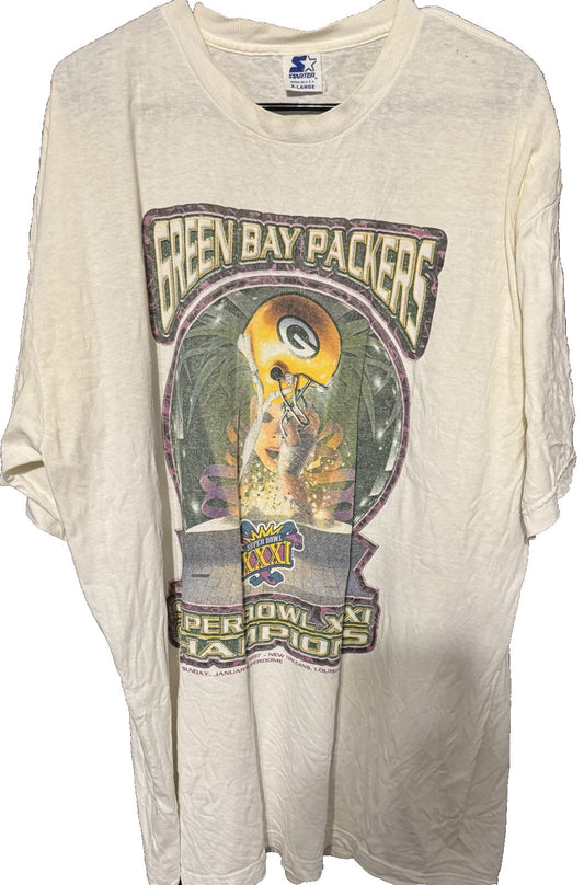 Green Bay Packers Vintage Starter Super Bowl XXXI Champs T-Shirt White Men Sz XL