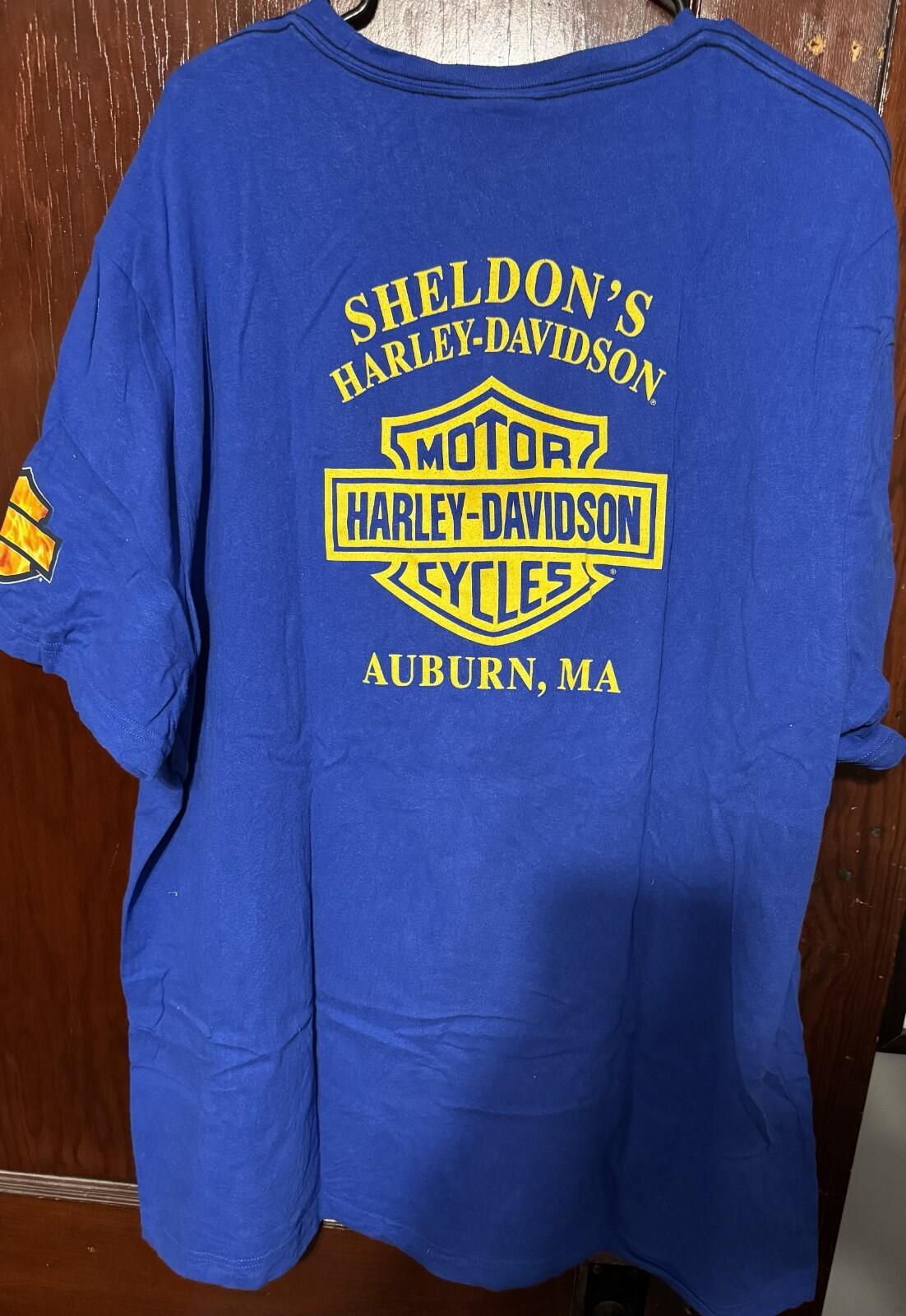 Harley-Davidson of Auburn MA Vintage T Shirt Men's Sz XXL Blue H-D Domestic