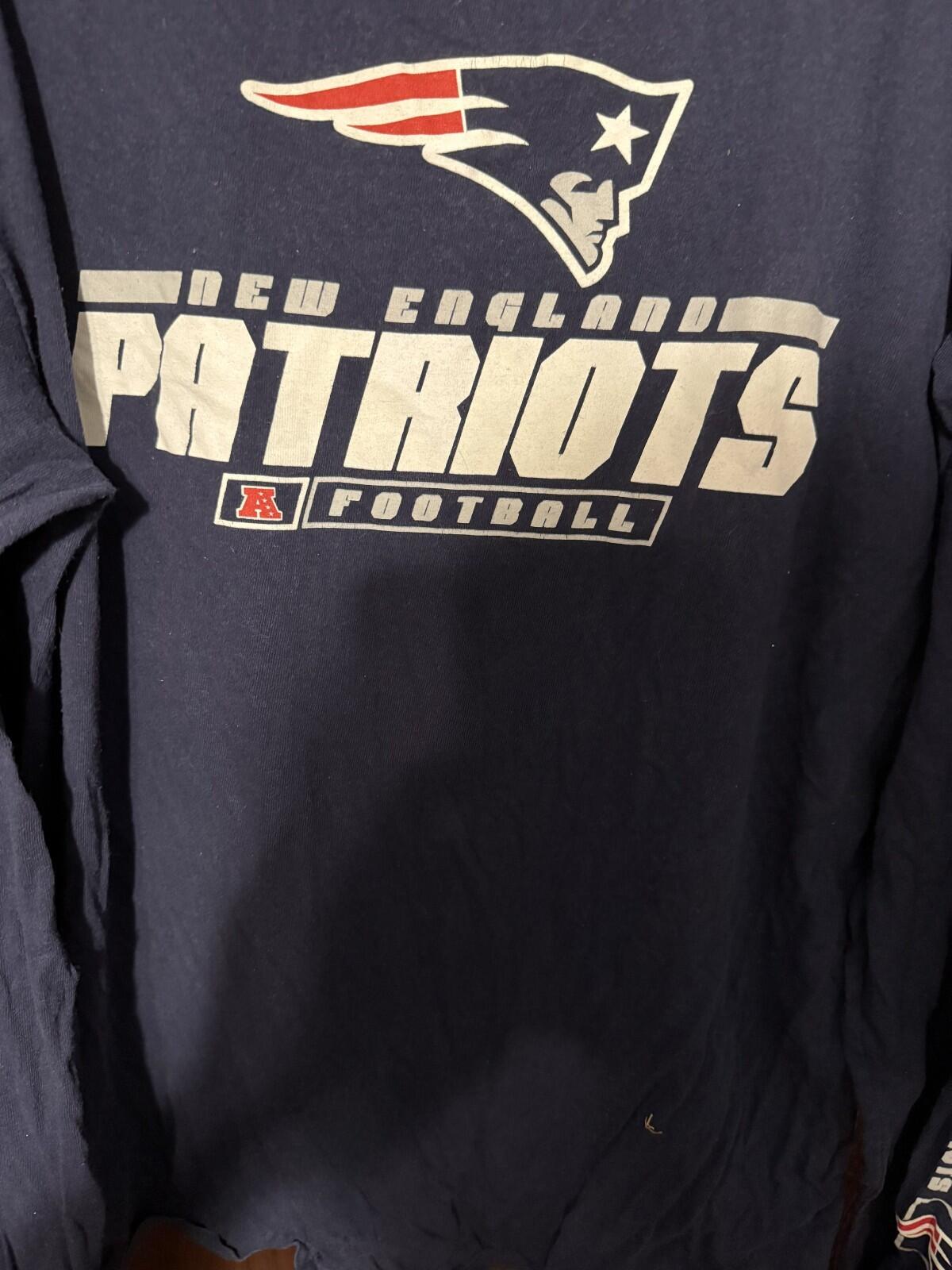 New England Patriots Long Sleeve T Shirt Men L Blue