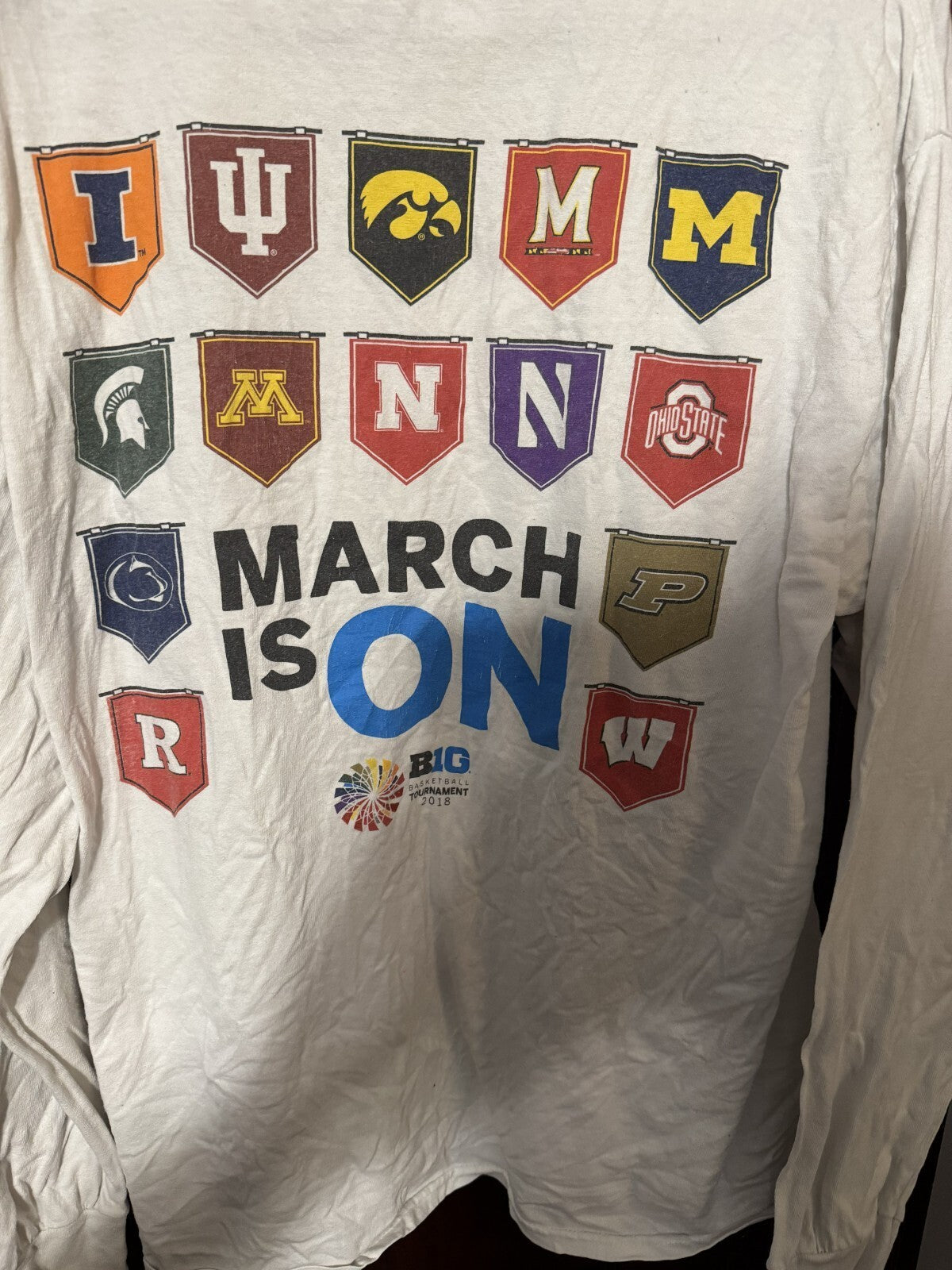 Big Ten 2018 Basketball Tournament Long Sleeve T-Shirt men Sz XL ? White B1G