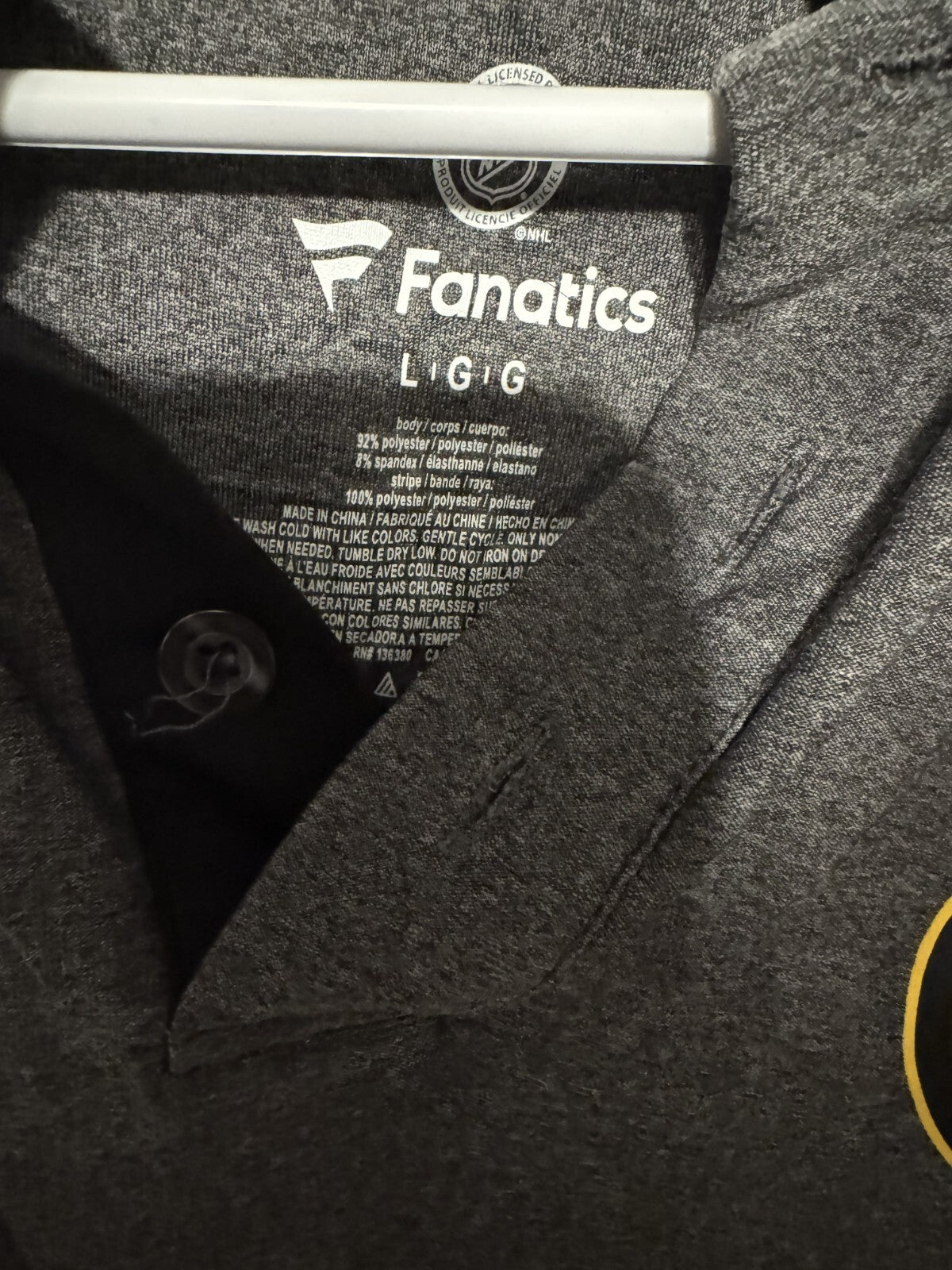 Boston Bruins Fanatics Polo Shirt Gray Men's Sz L