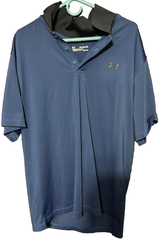 Under Armour Golf Polo Shirt Blue Striped Men's Size XXL