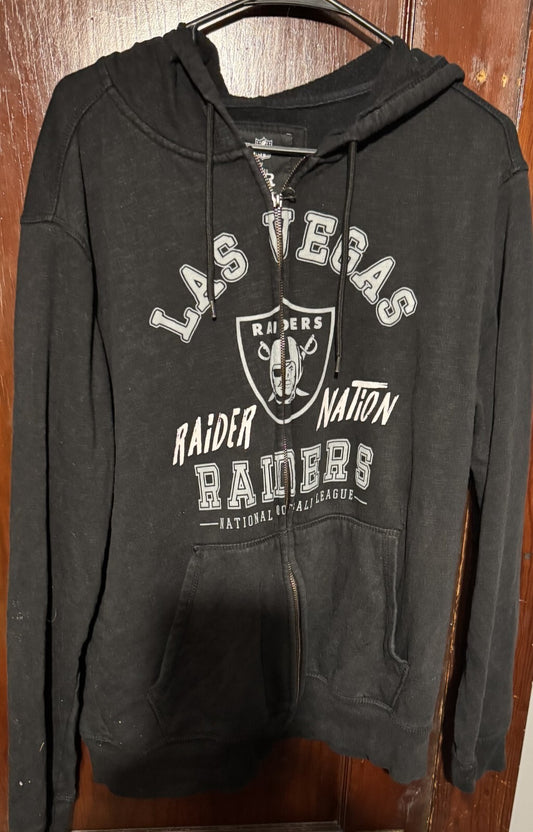 Las Vegas Oakland LA Raiders Black Full Zip Hoodie Men sz L