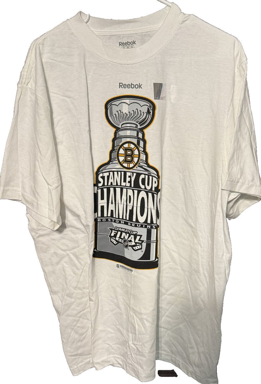 BOSTON BRUINS Stanley Cup Champions Reebok White Tee Men's Sz XXL NEW WITH TAGS