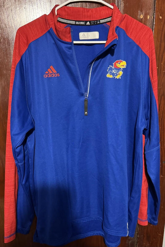 Kansas Jayhawks KU Adidas 1/4 Zip L/S Men Sz L Pullover