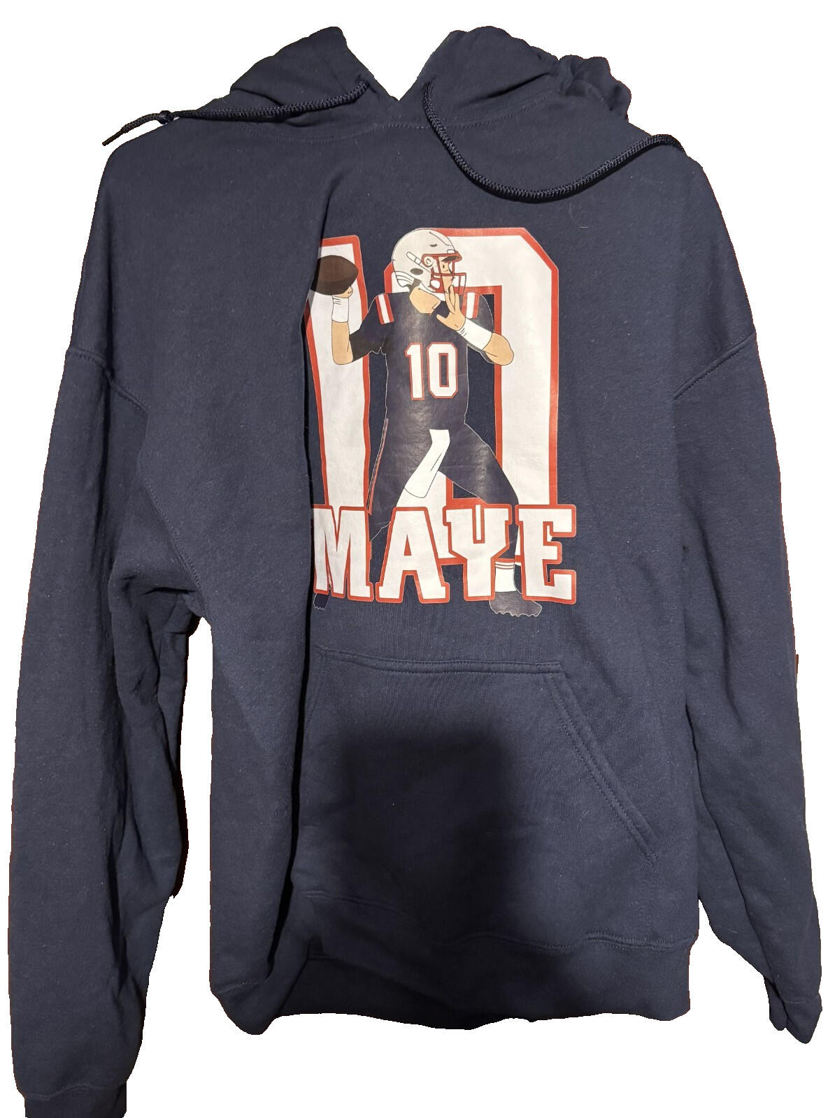 New England Patriots Drake Maye Pullover Hoodie Men Sz L Blue