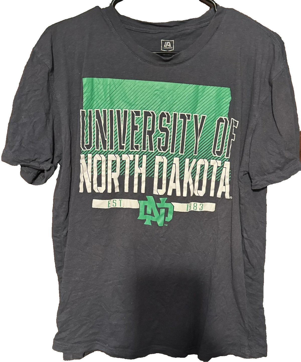 North Dakota Fighting Hawk Men Size L J America T-Shirt Gray