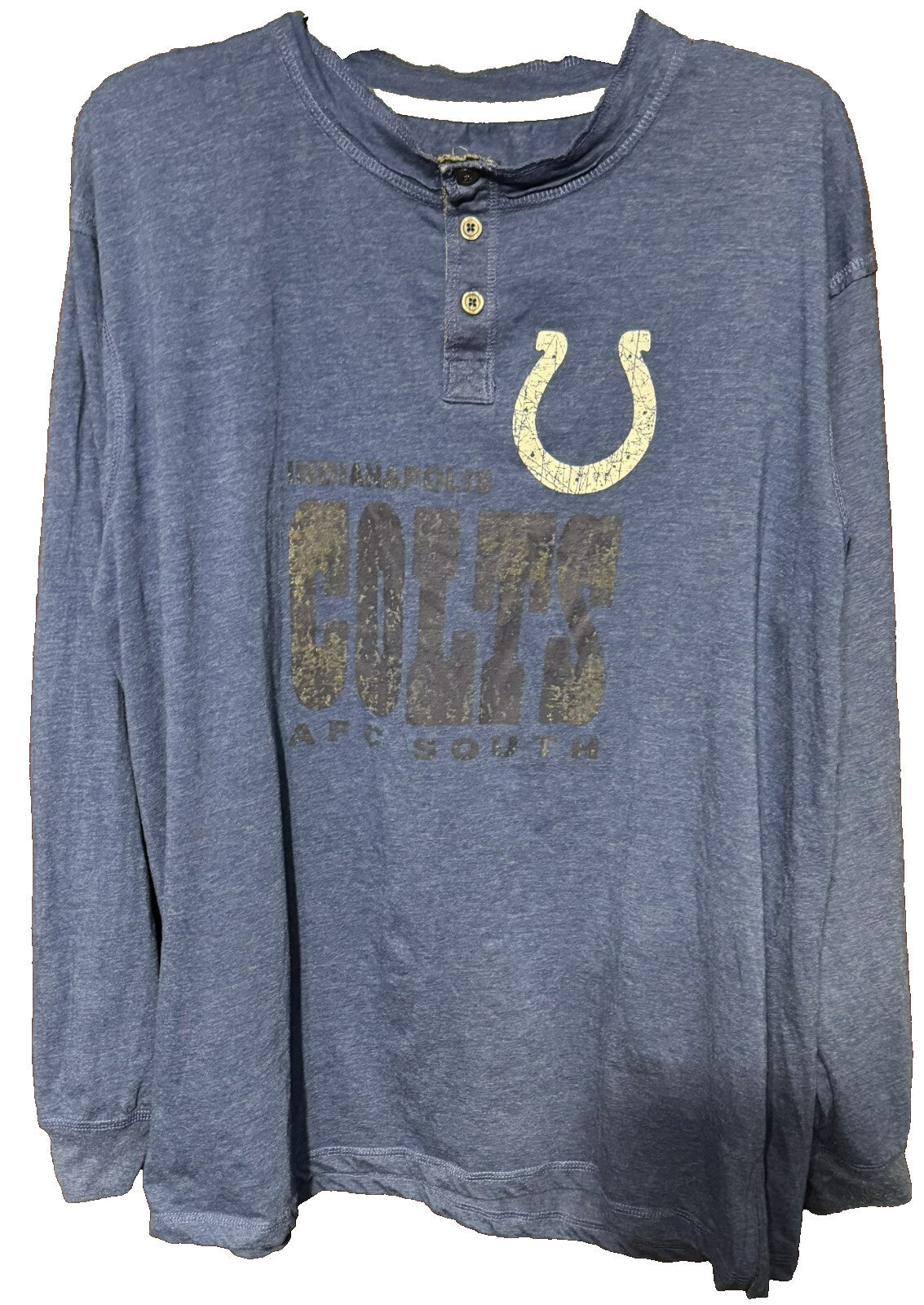 Indianapolis Colts Distressed Henley L/S T-Shirt Men XL Blue