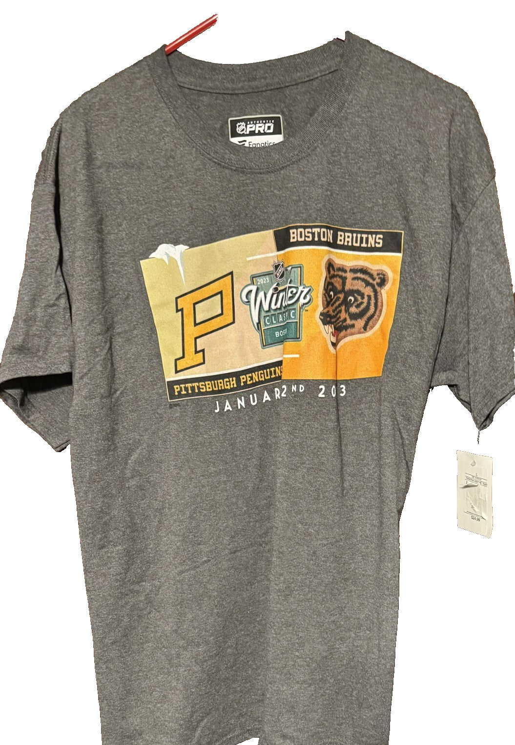 2023 NHL Winter Classic Fanatics T-shirt Men Sz L Gray Pittsburgh Boston NWT