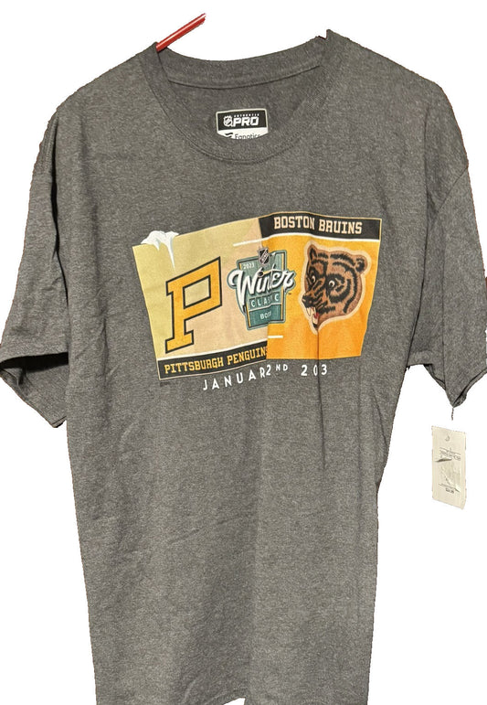 2023 NHL Winter Classic Fanatics T-shirt Men Sz L Gray Pittsburgh Boston NWT