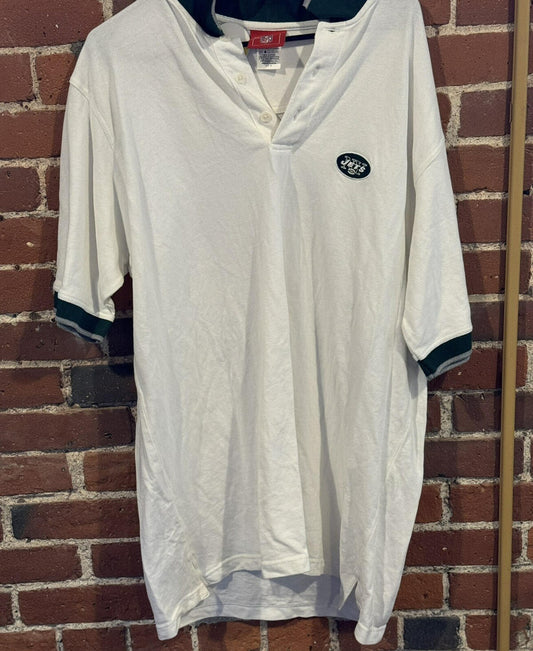New York Jets NFL Vintage Polo Shirt Men's sz XL White/Green