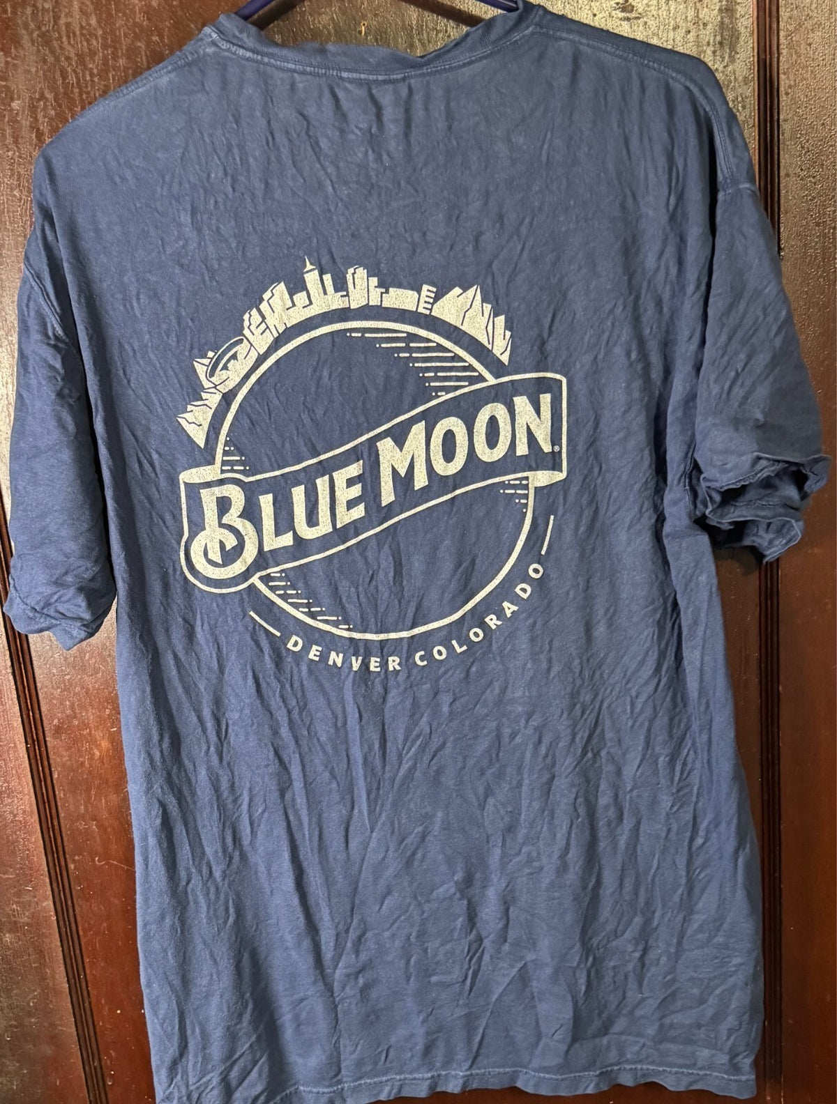 Blue Moon Beer Blue Vintage Logo Tee Shirt Men Sz L