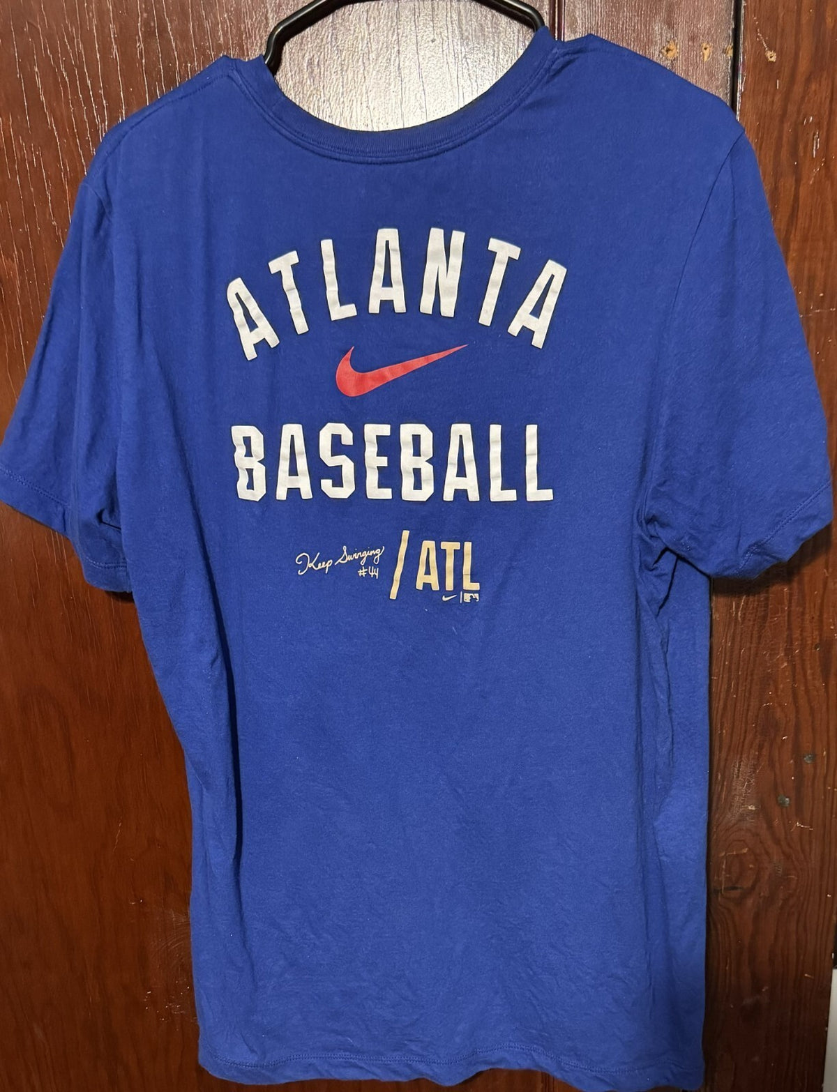 Atlanta Braves Nike Hank Aaron 715 Home Run T-Shirt Men's Sz L Blue