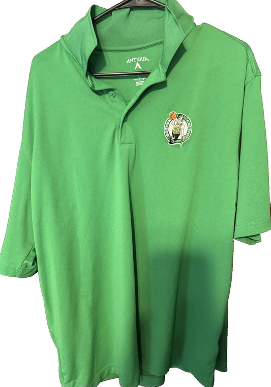 Boston Celtics Antigua Polo Shirt Men Size L NBA Green