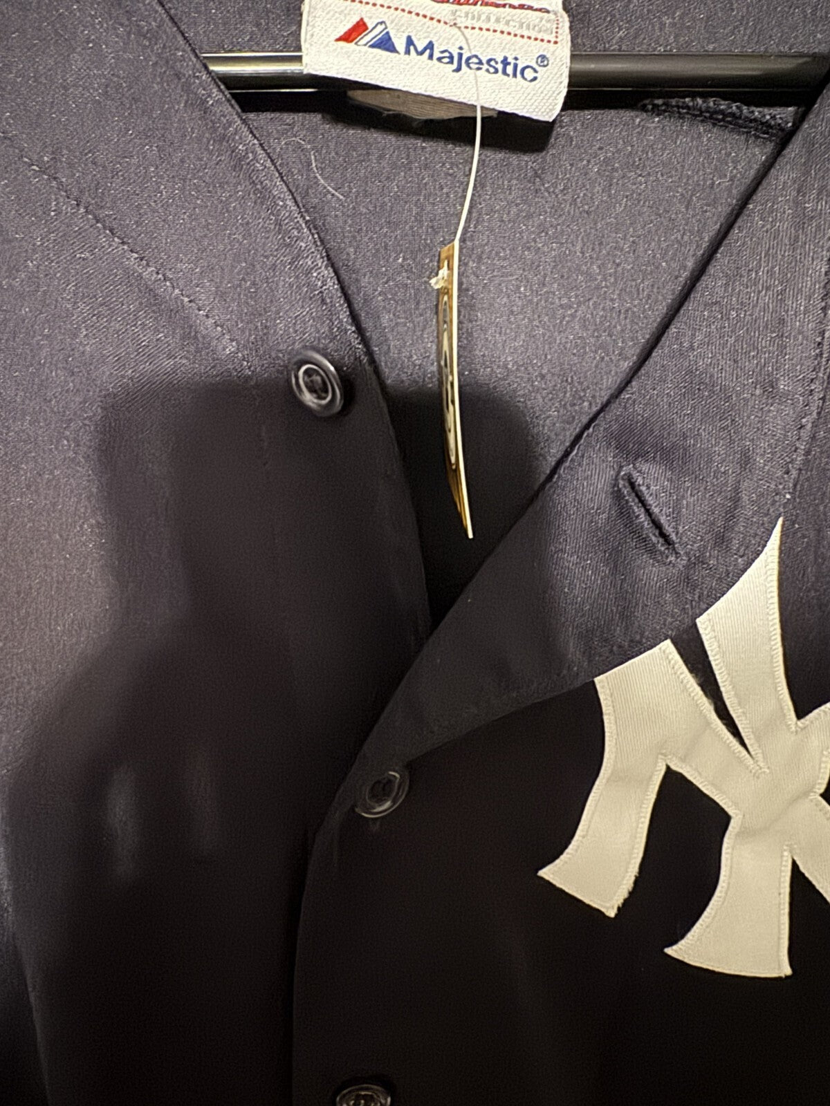 New York Yankees Majestic Button up Jersey Men Sz L (?) Blue