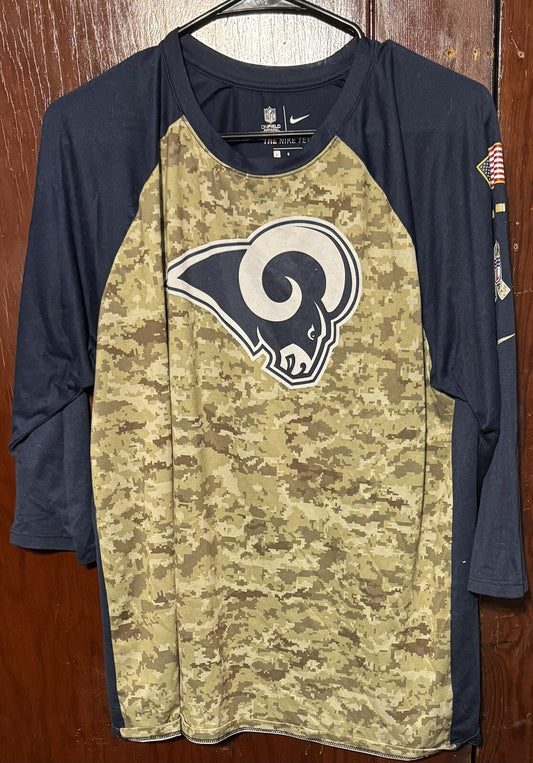 Los Angeles Rams Nike Salute to Service Camo Vintage Men's tee Sz L Blue