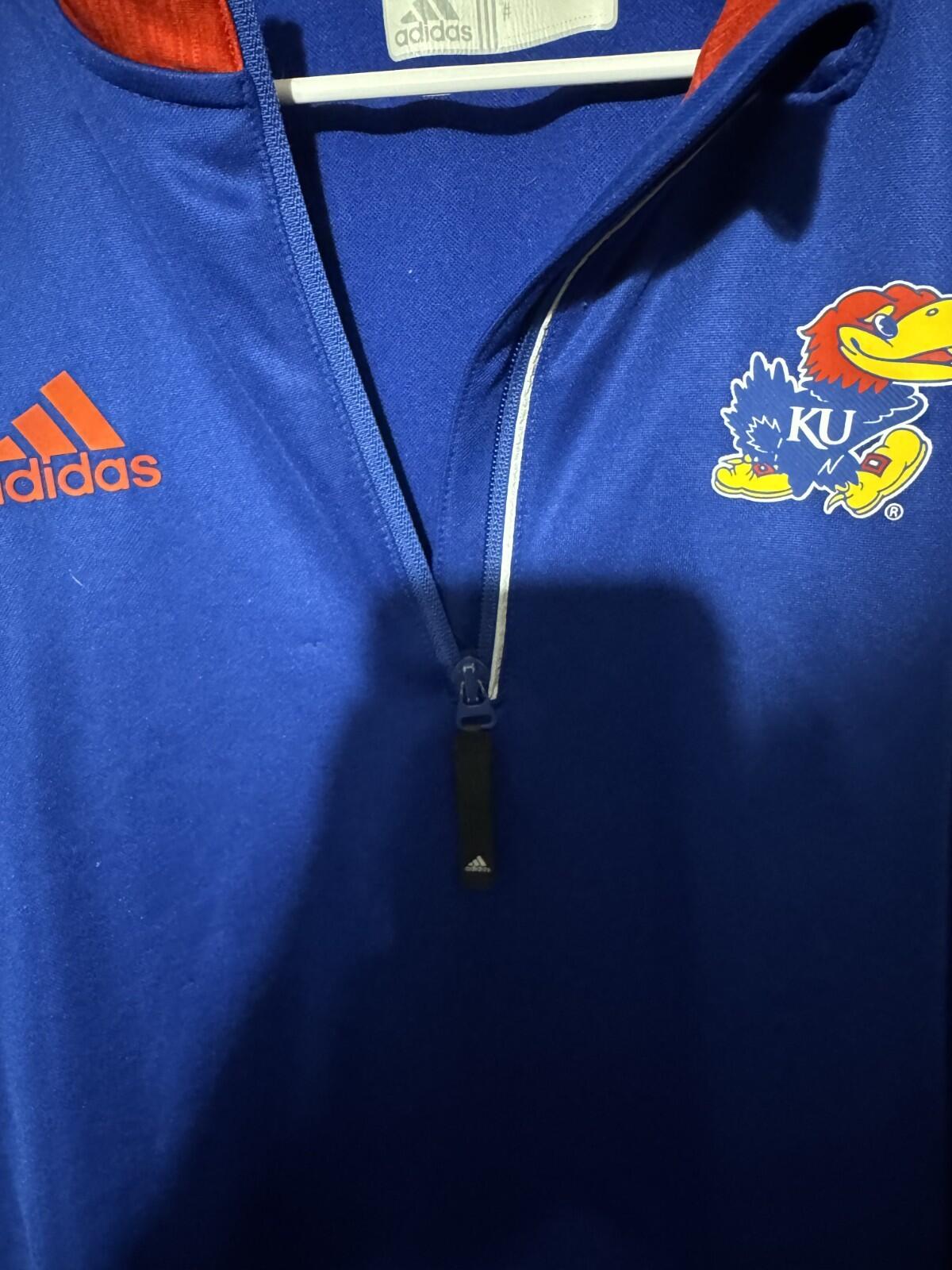 Kansas Jayhawks KU Adidas 1/4 Zip L/S Men Sz L Pullover