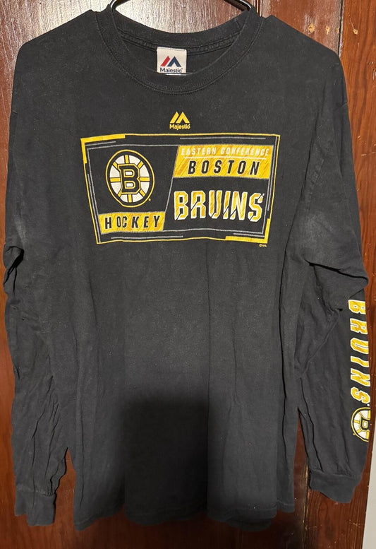 Boston Bruins Majestic Long Sleeve T-Shirt Black Men's Sz L