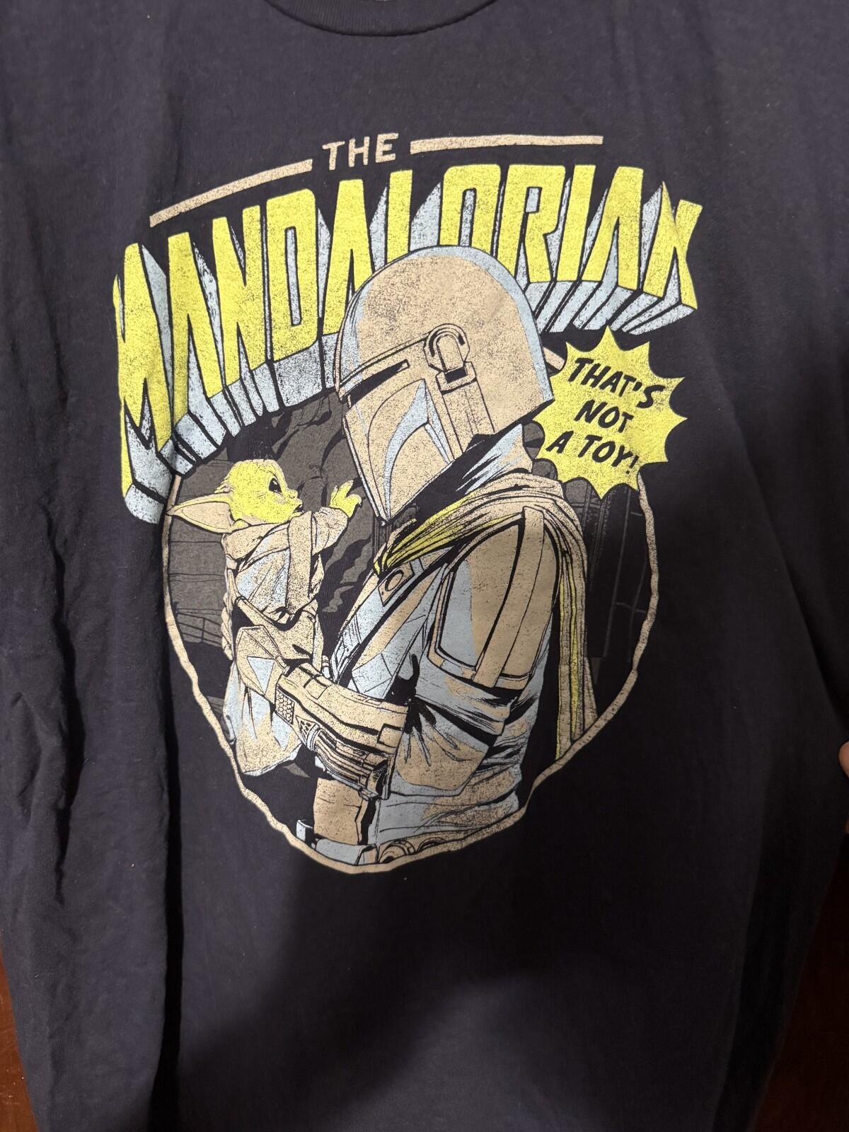 Star Wars Logo Mandalorian Grogu T-Shirt Men's Size L Blue