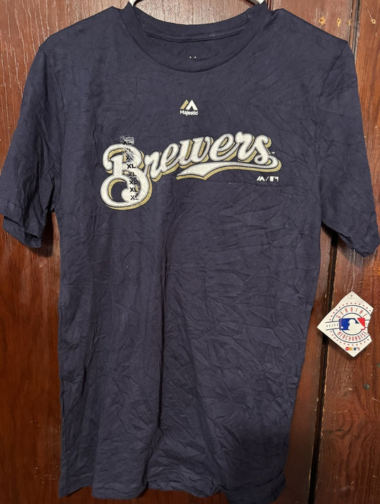 Milwaukee Brewers Majestic Kid's Size XL T-Shirt Blue New With Tags